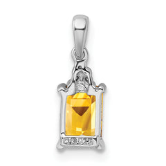 Sterling Silver Rhodium Citrine & Diamond Pendant