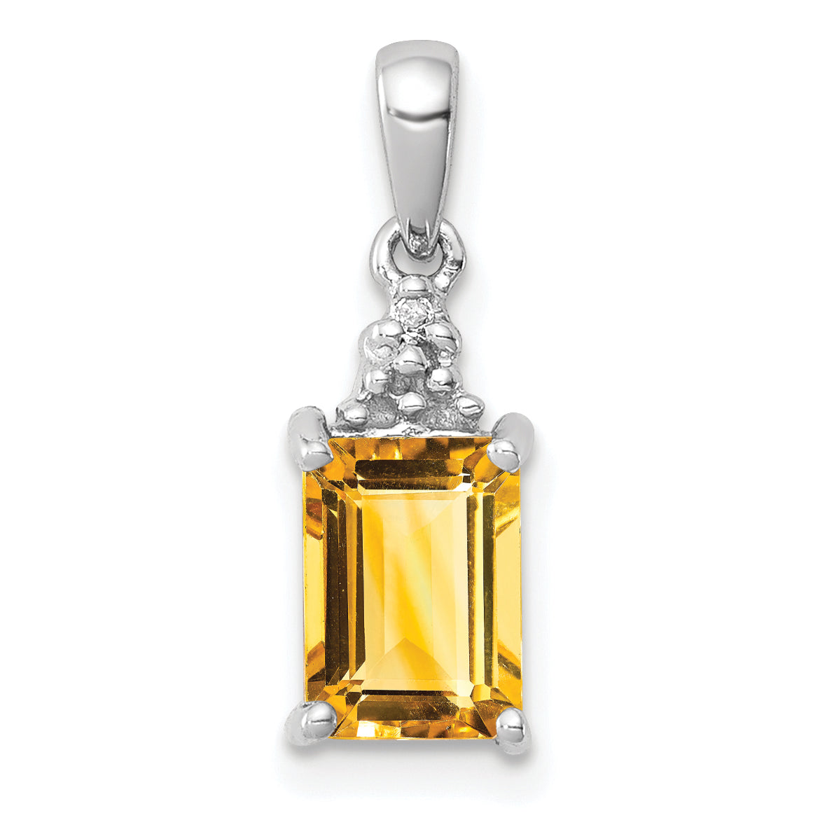 Sterling Silver Rhodium Citrine & Diamond Pendant