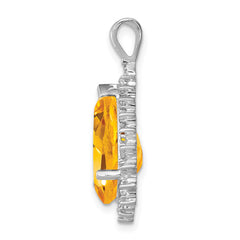 Sterling Silver Rhodium Citrine & Diamond Pear Pendant