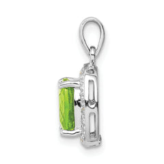 Sterling Silver Rhodium Plated Peridot and Diamond Pendant