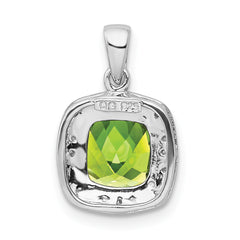 Sterling Silver Rhodium Plated Peridot and Diamond Pendant