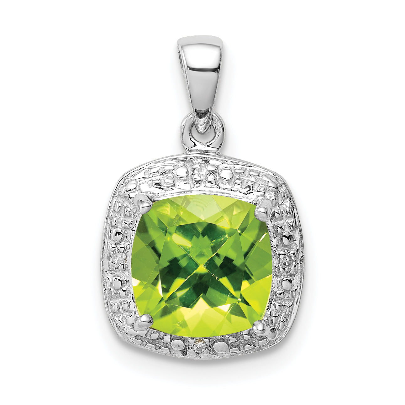 Sterling Silver Rhodium Plated Peridot and Diamond Pendant