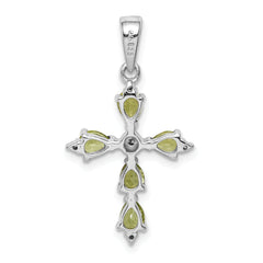 Sterling Silver Rhodium Plated  Peridot Cross Pendant