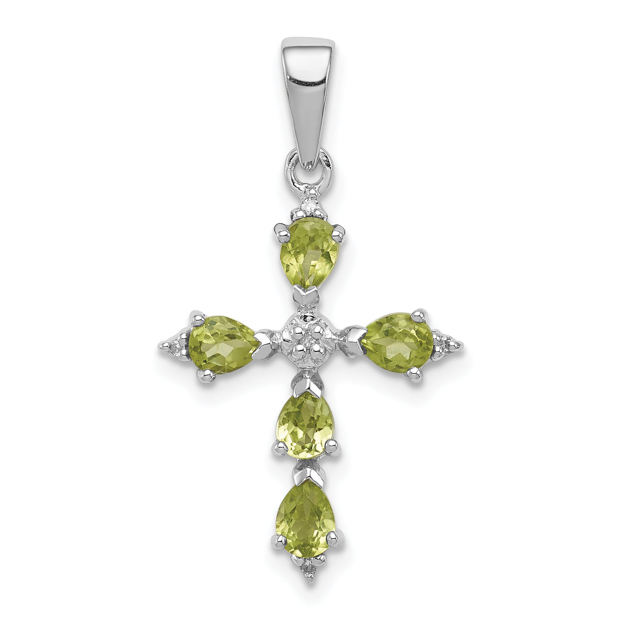 Sterling Silver Rhodium Plated  Peridot Cross Pendant