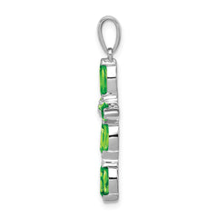 Sterling Silver Rhodium Plated Peridot and Diamond Cross Pendant