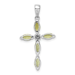 Sterling Silver Rhodium Plated Peridot and Diamond Cross Pendant