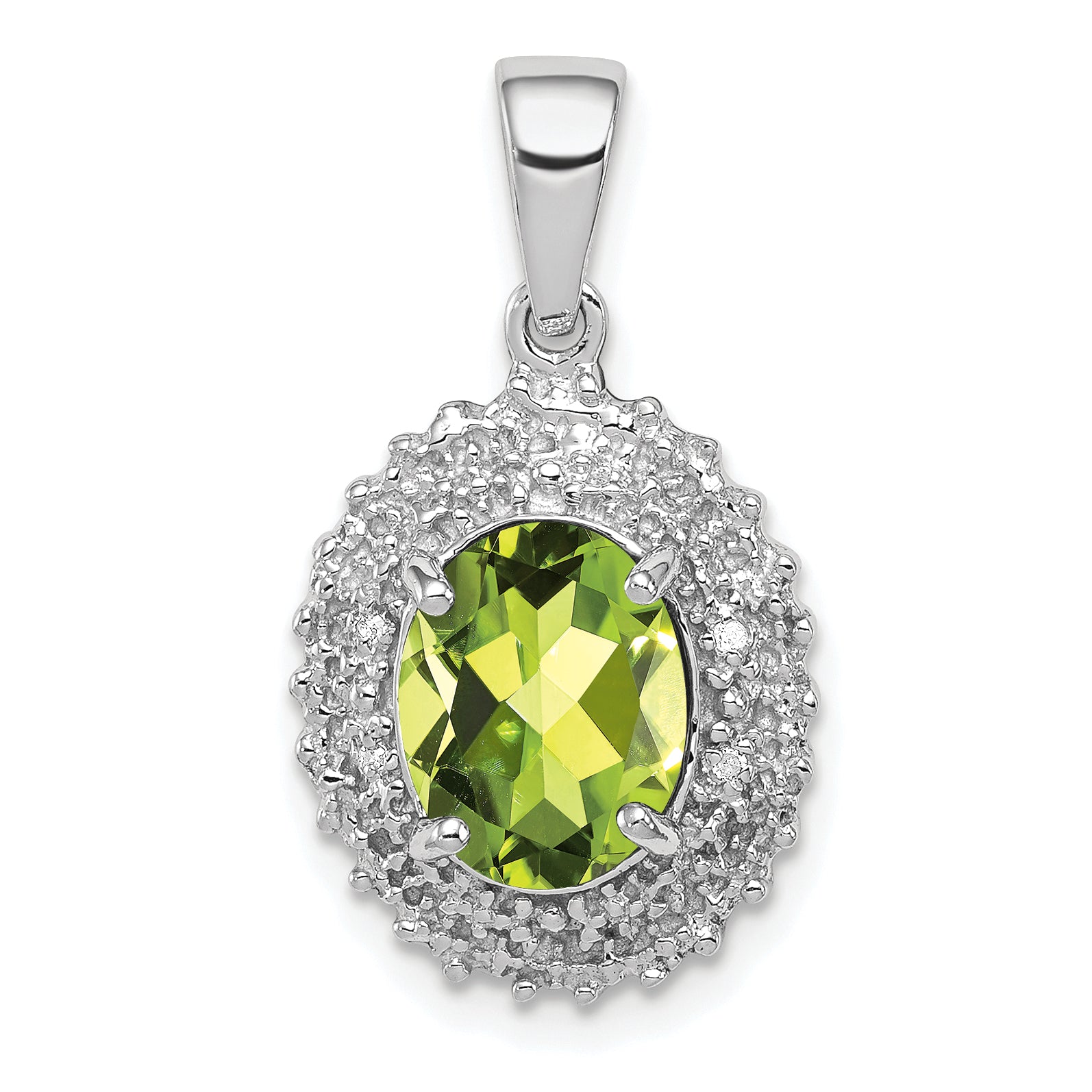 Sterling Silver Rhodium Plated Peridot and Diamond Pendant