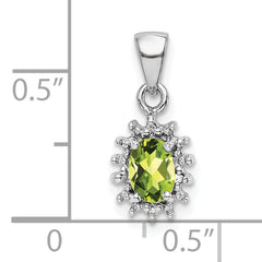 Sterling Silver Rhodium Plated Peridot and Diamond Pendant