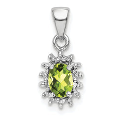 Sterling Silver Rhodium Plated Peridot and Diamond Pendant