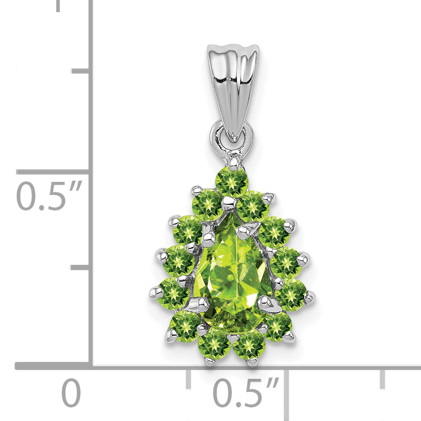 Sterling Silver Rhodium Plated Peridot Pear-shaped Pendant