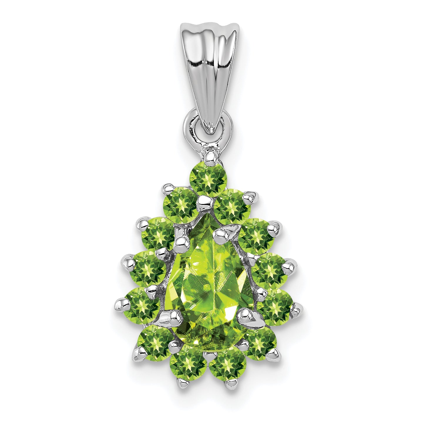 Sterling Silver Rhodium Plated Peridot Pear-shaped Pendant