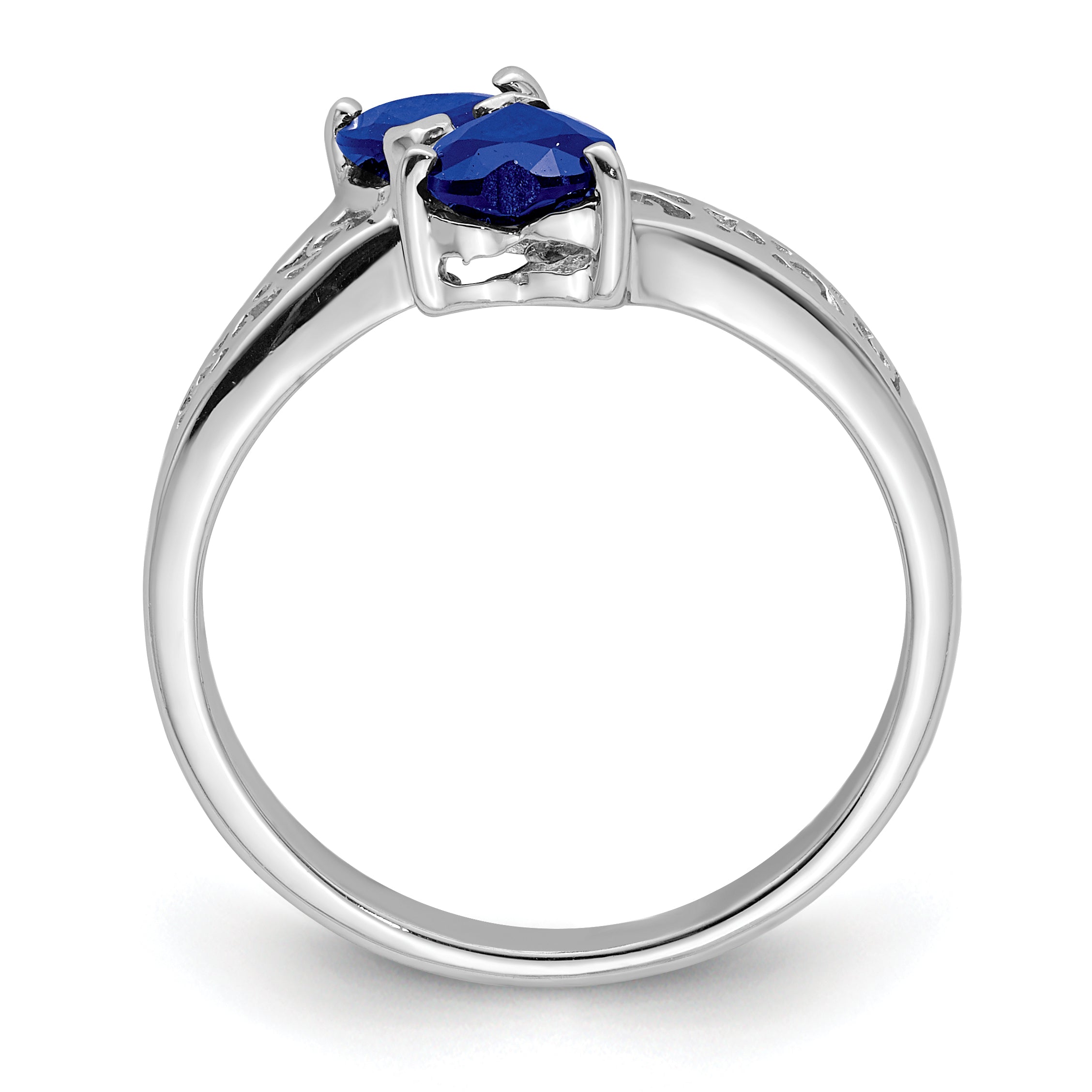 Sterling Silver Rhodium-plated Dark Sapphire Heart Ring