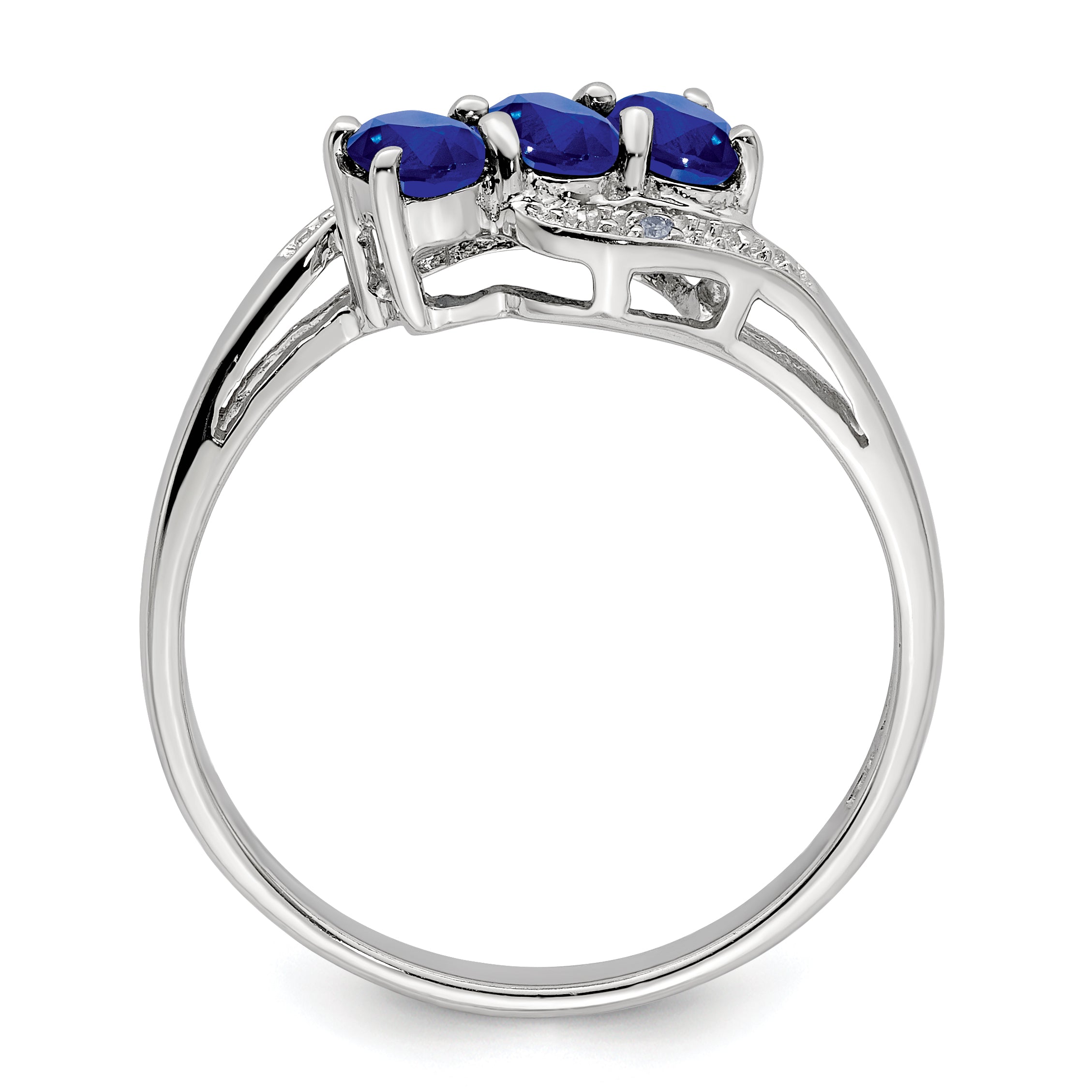 Sterling Silver Rhodium-plated Sapphire & Diamond Ring