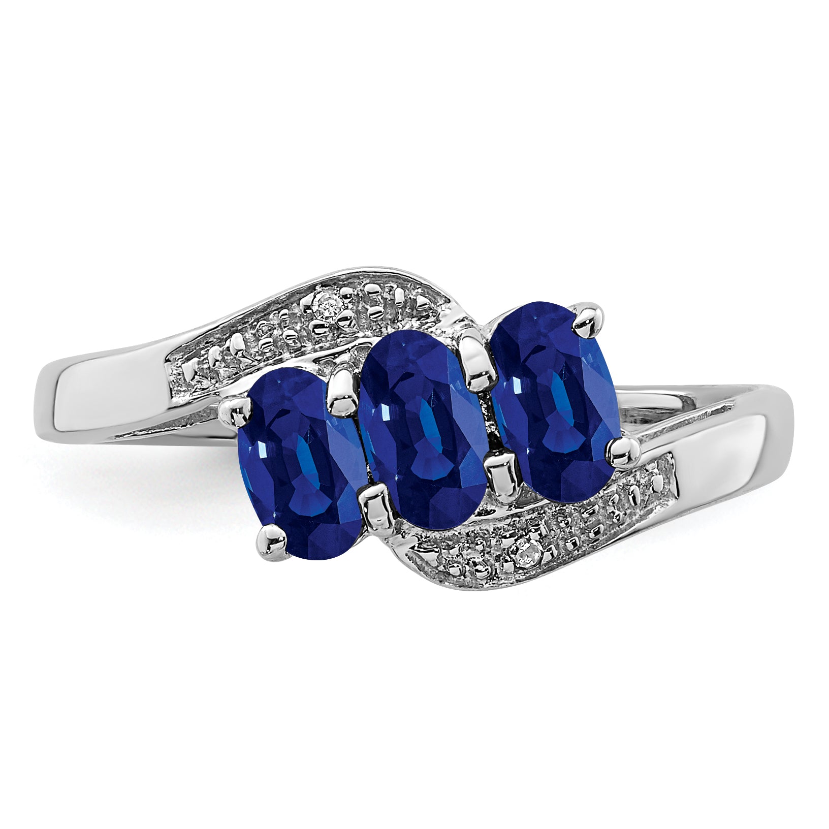 Sterling Silver Rhodium-plated Sapphire & Diamond Ring