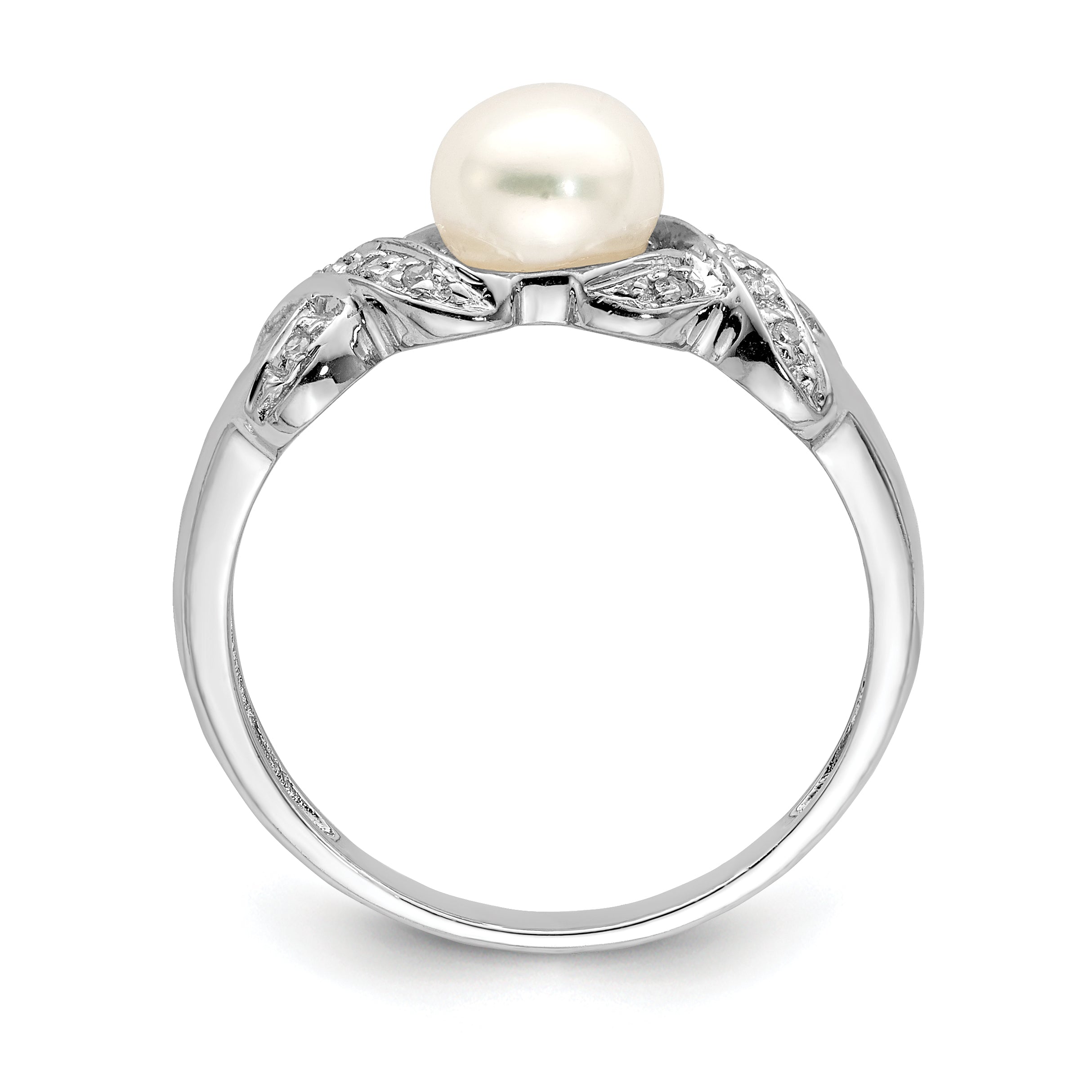 Sterling Silver Rhodium 6mm Fresh Water Cultured Button Pearl Ring