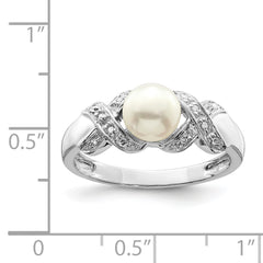 Sterling Silver Rhodium 6mm Fresh Water Cultured Button Pearl Ring