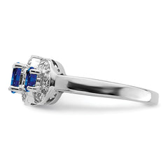 Sterling Silver Rhodium-plated Sapphire & Diamond Ring