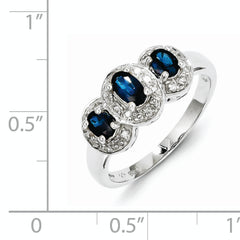 Sterling Silver Rhodium-plated Sapphire & Diamond Ring