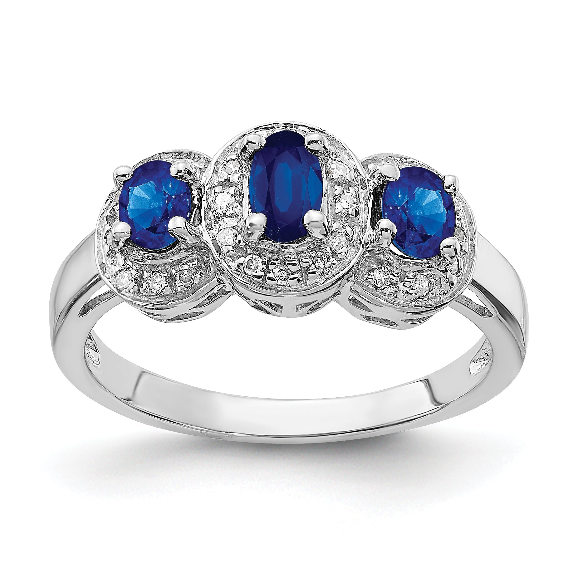 Sterling Silver Rhodium-plated Sapphire & Diamond Ring