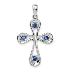 Sterling Silver Rhodium Dark Sapphire & Diamond Cross Pendant