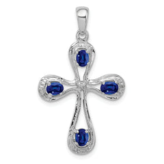 Sterling Silver Rhodium Dark Sapphire & Diamond Cross Pendant