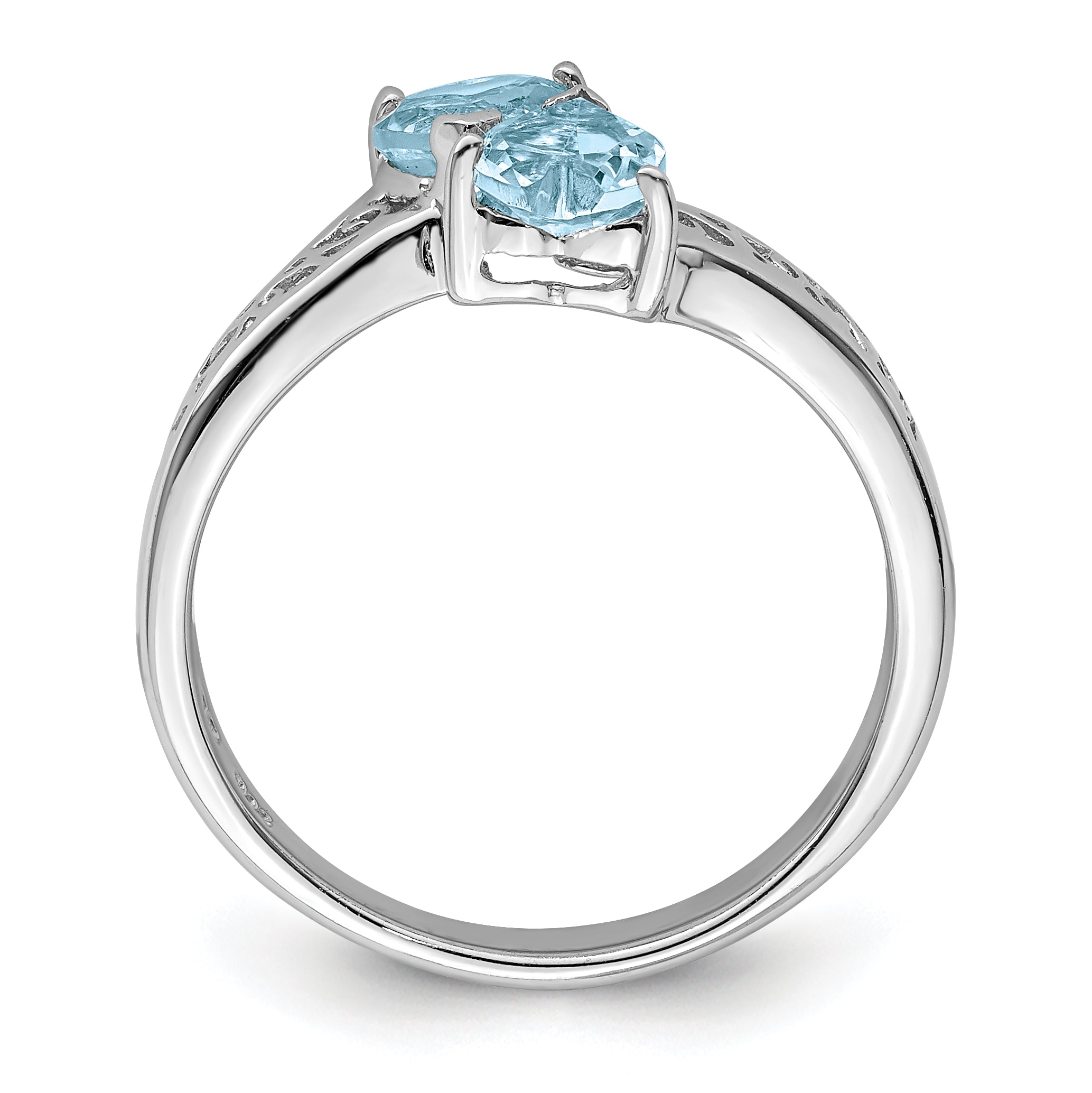 Sterling Silver Rhodium Aqua Heart Ring