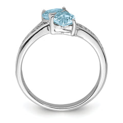 Sterling Silver Rhodium Aqua Heart Ring