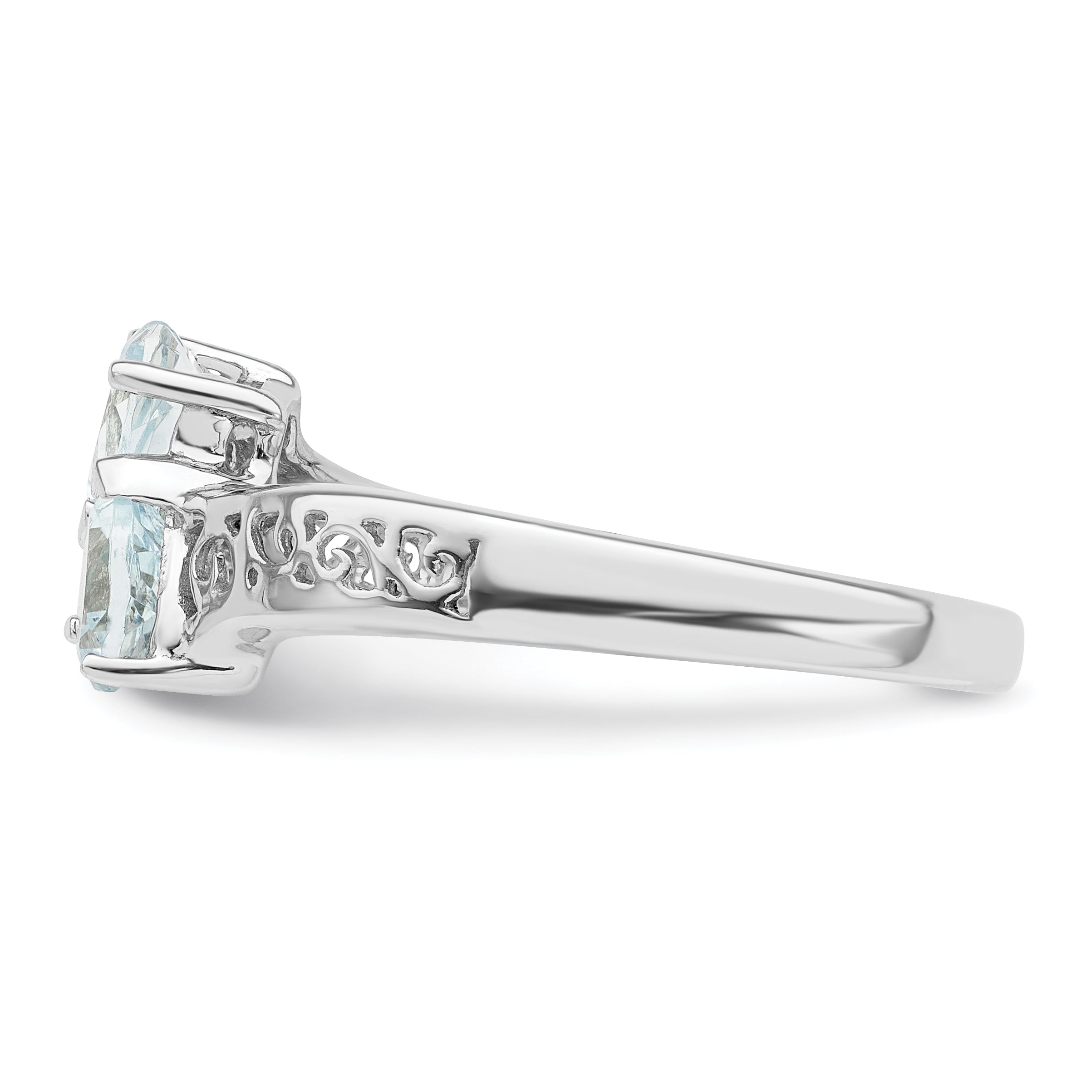 Sterling Silver Rhodium Aqua Heart Ring