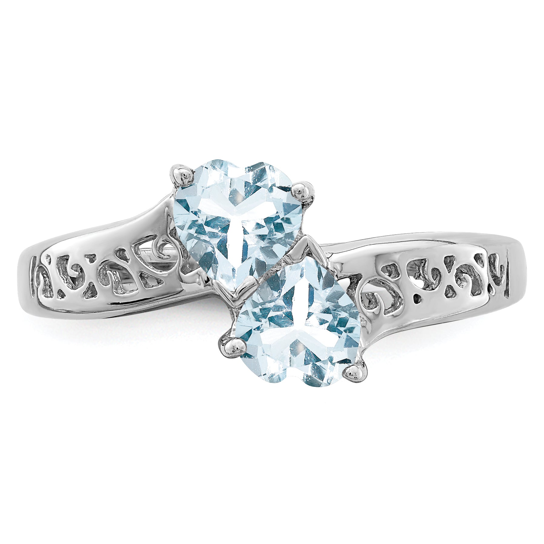 Sterling Silver Rhodium Aqua Heart Ring