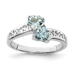 Sterling Silver Rhodium Aqua Heart Ring