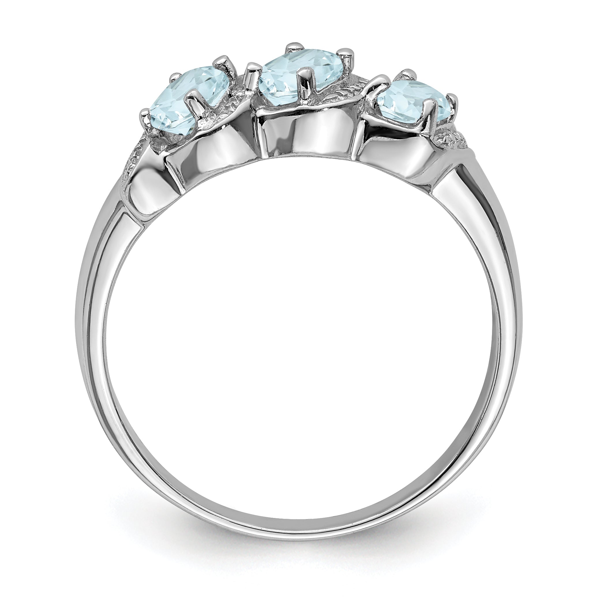 Sterling Silver Rhodium Aqua & Diamond Ring