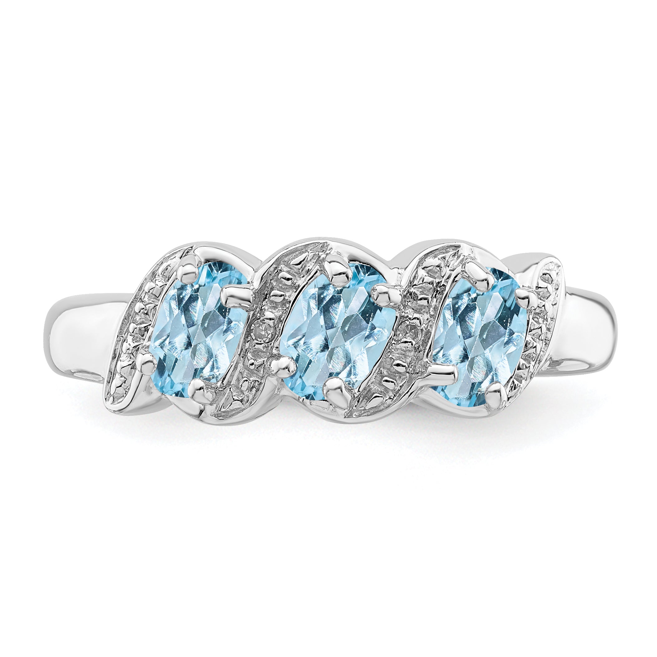 Sterling Silver Rhodium Aqua & Diamond Ring