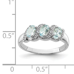 Sterling Silver Rhodium Aqua & Diamond Ring