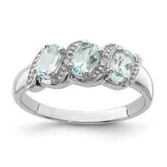 Sterling Silver Rhodium Aqua & Diamond Ring