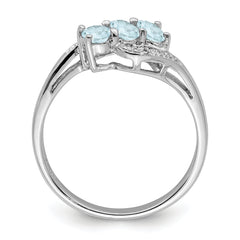 Sterling Silver Rhodium Aqua & Diamond Ring