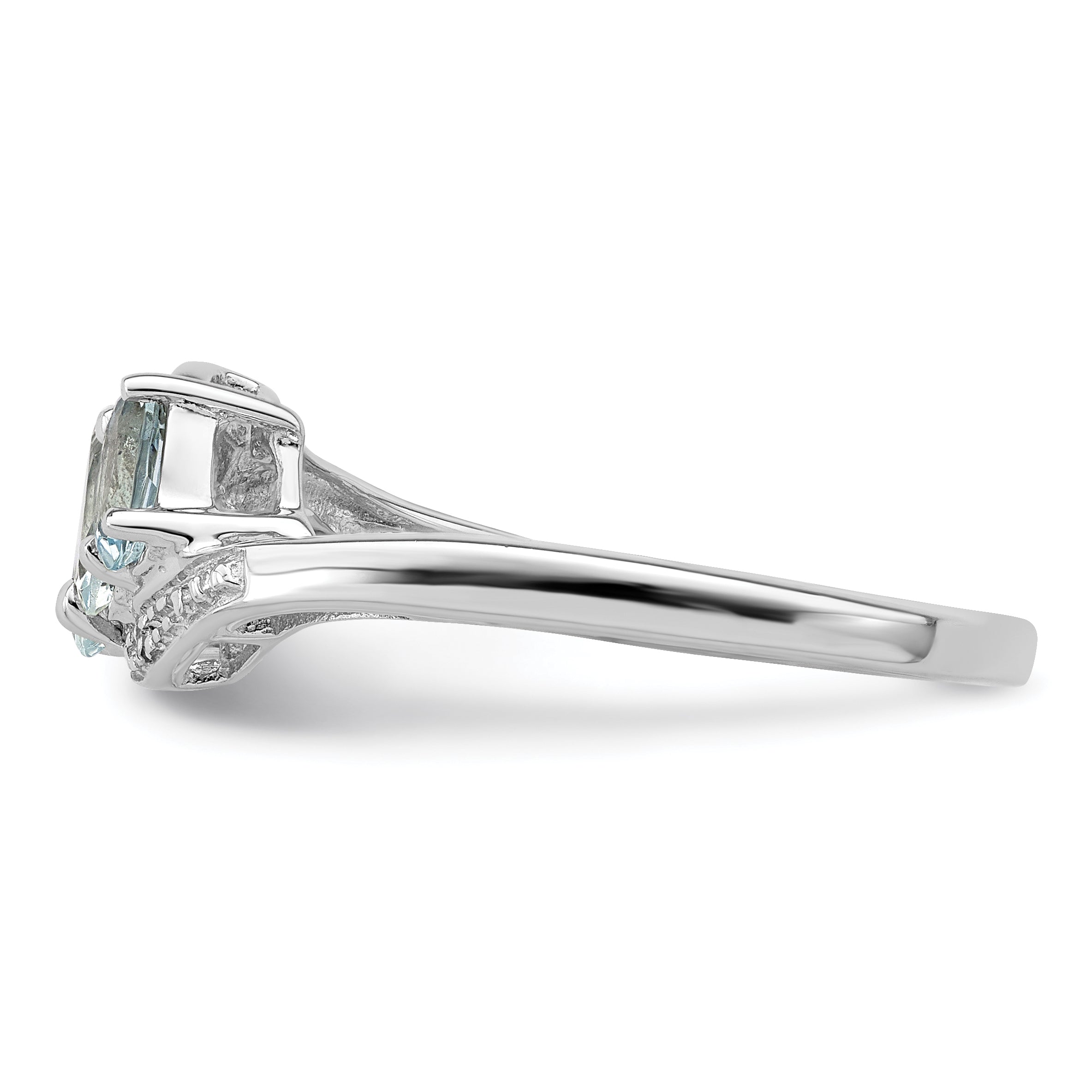 Sterling Silver Rhodium Aqua & Diamond Ring