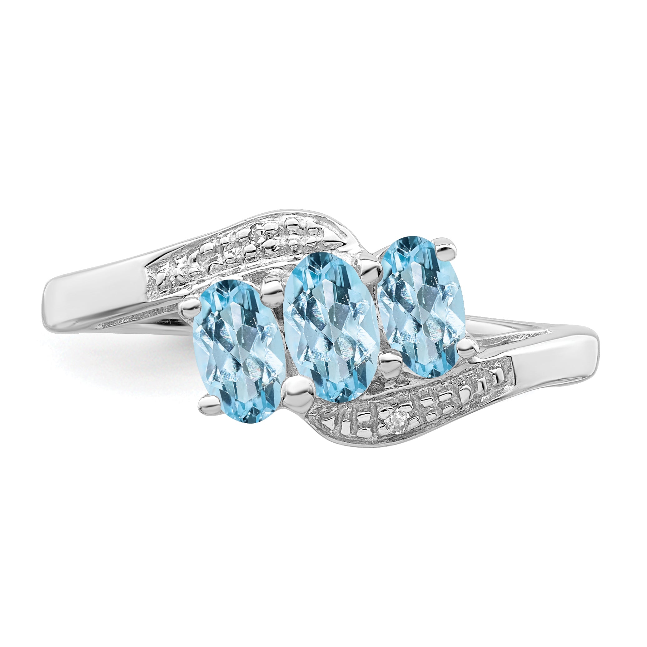 Sterling Silver Rhodium Aqua & Diamond Ring