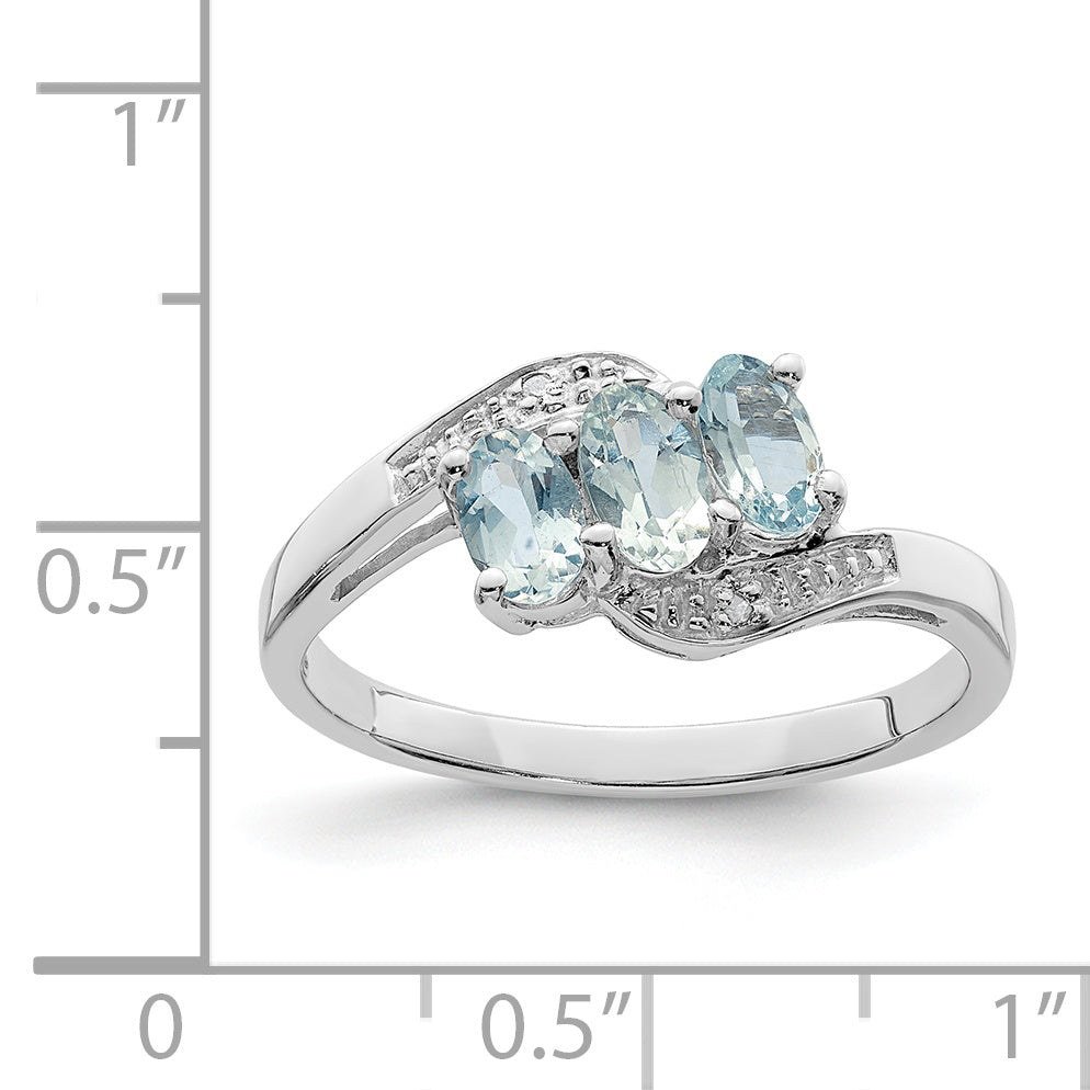 Sterling Silver Rhodium Aqua & Diamond Ring