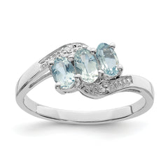 Sterling Silver Rhodium Aqua & Diamond Ring