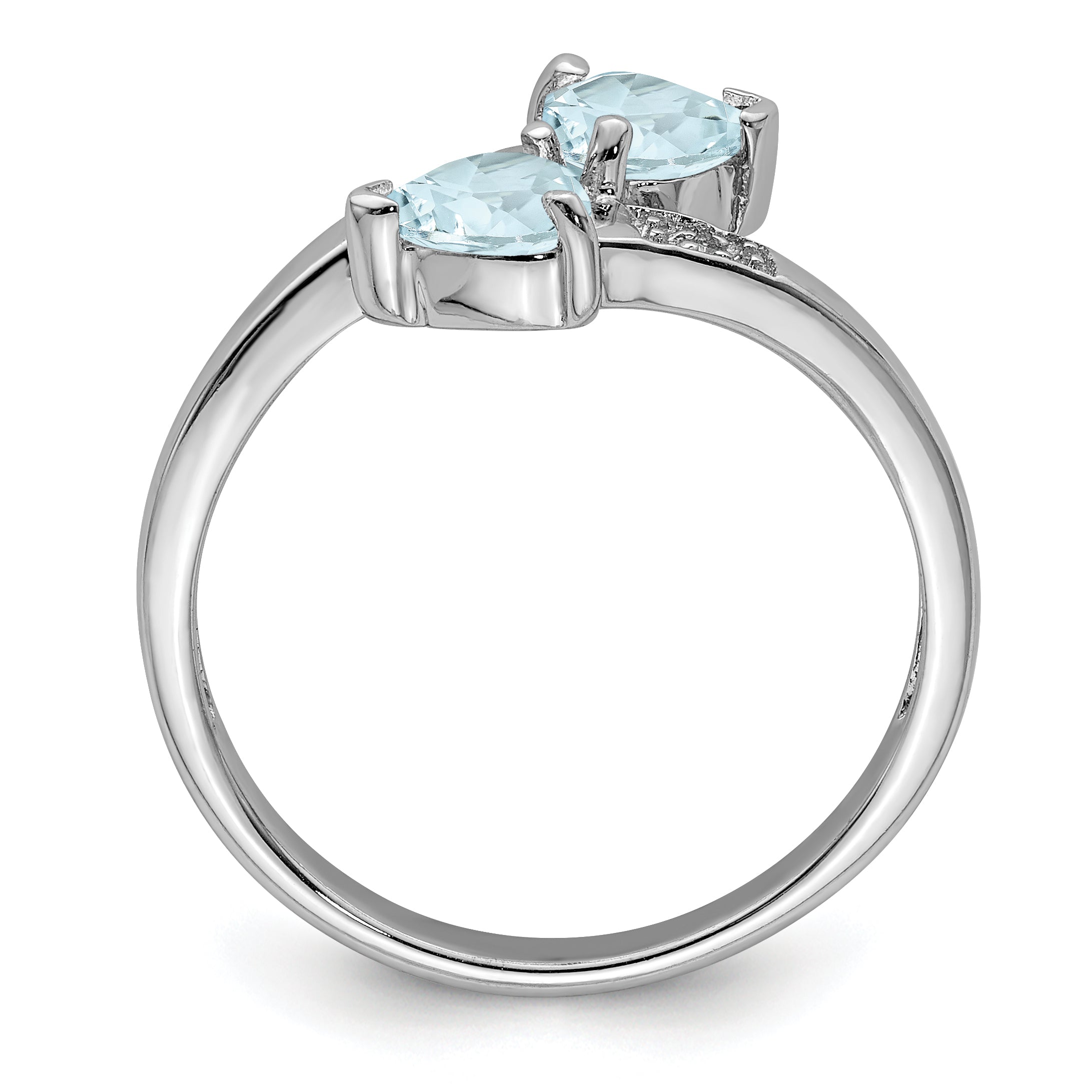 Sterling Silver Rhodium Aqua & Diamond Heart Ring