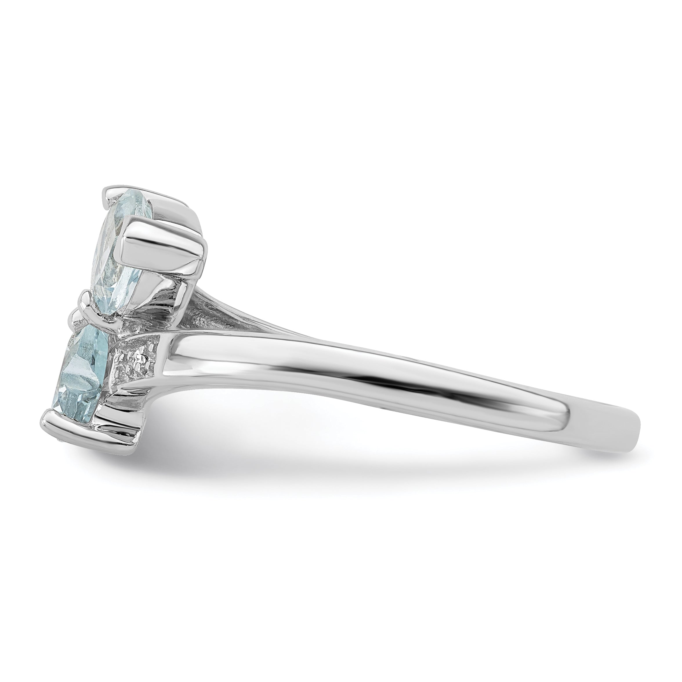 Sterling Silver Rhodium Aqua & Diamond Heart Ring