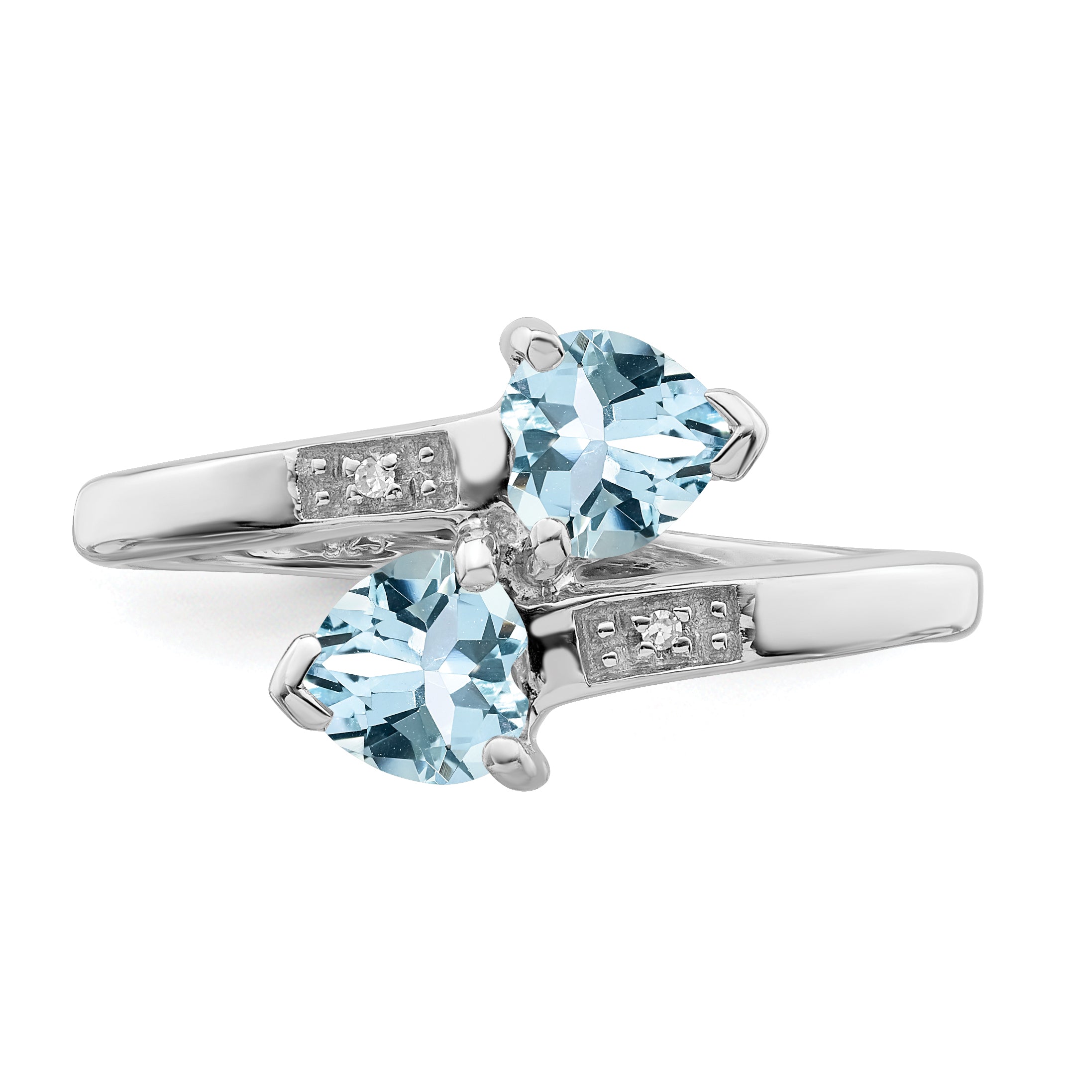 Sterling Silver Rhodium Aqua & Diamond Heart Ring