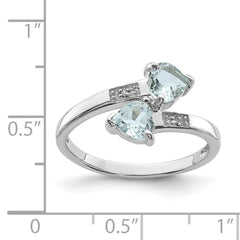 Sterling Silver Rhodium Aqua & Diamond Heart Ring