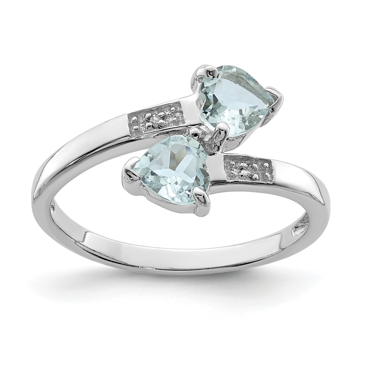 Sterling Silver Rhodium Aqua & Diamond Heart Ring