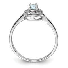 Sterling Silver Rhodium Aqua & Diamond Ring