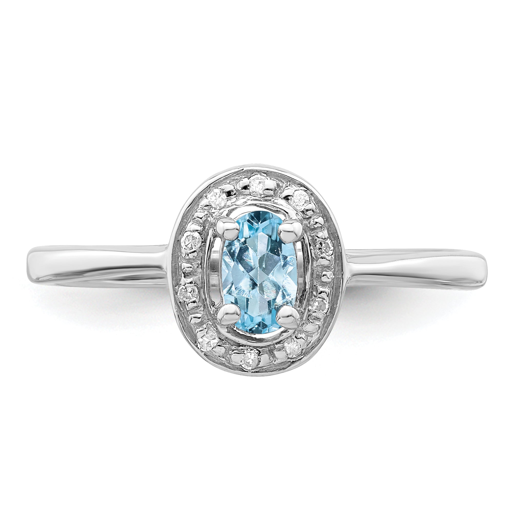 Sterling Silver Rhodium Aqua & Diamond Ring