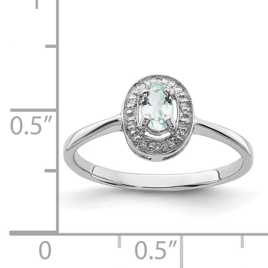 Sterling Silver Rhodium Aqua & Diamond Ring