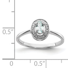 Sterling Silver Rhodium Aqua & Diamond Ring