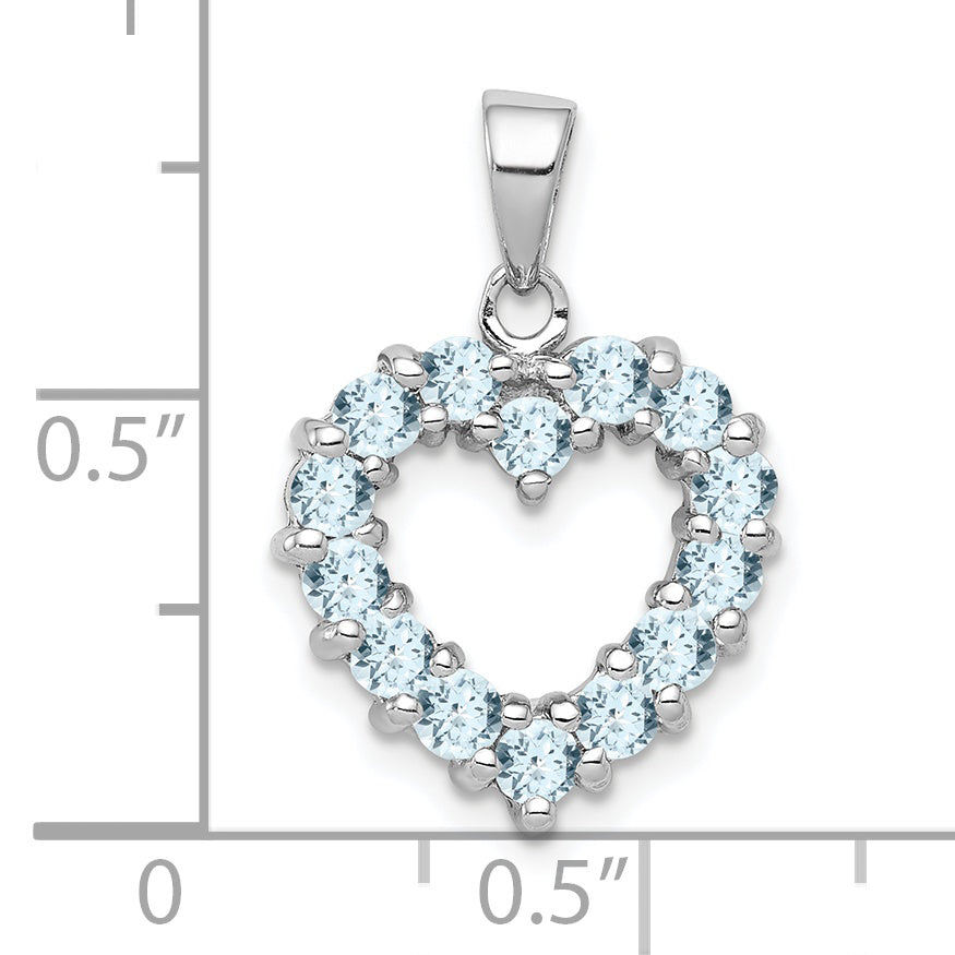 Sterling Silver Rhodium Aqua Heart Pendant