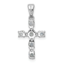 Sterling Silver Rhodium-plated Aquamarine & Diamond Accent Cross Pendant